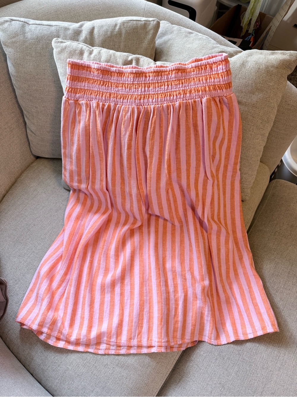 a new day Pink and Orange Striped Smocked Midi Skirt